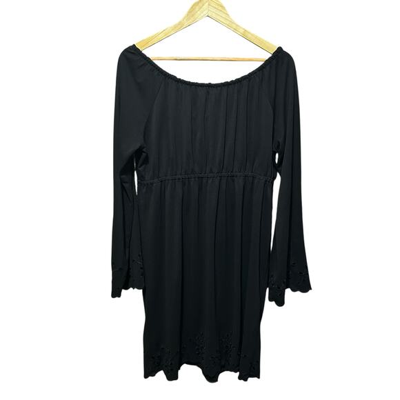 Michael Kors Boho Eyelet Dress L Black‎ Stretch Cinched High Waist Resort Travel - Picture 3 of 12